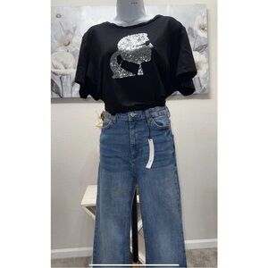 Karl Lagerfeld Black Tee with Silver Sequin Detail NWOT 100% Authentic.
